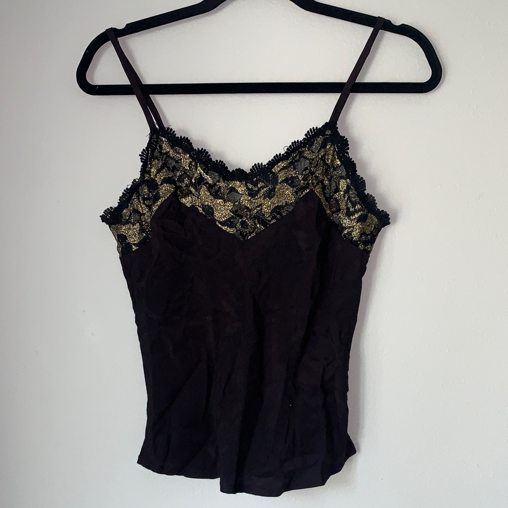 Vintage Judy Knapp Metallic Lace Satin Tank Top Fairy Goth Grunge 90s Whimsical